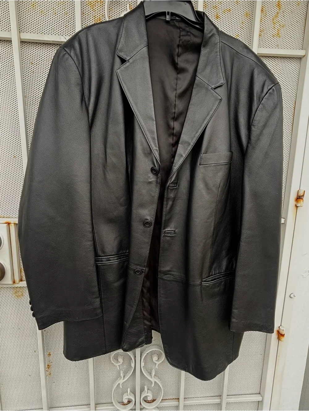 J. Ferrar Black Genuine Leather Blazer Jacket Mens XL Lined 3-Button Classic